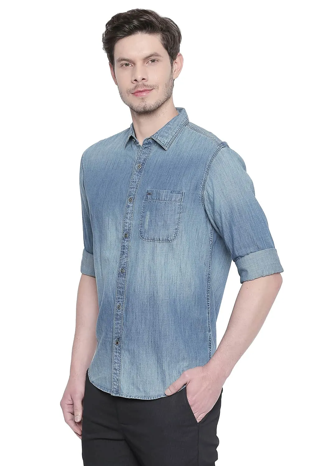 Slim Fit Indigo Chambray Shirt