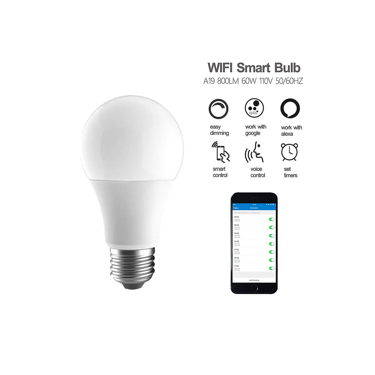 Smart WiFi LED Light Bulb, Works with Alexa and Google Assistant, 9W (60W Equivalent) RGBW LED Bulb, No Hub Required, Mobile App Remote Control, Soft White and Multi-Color Lights