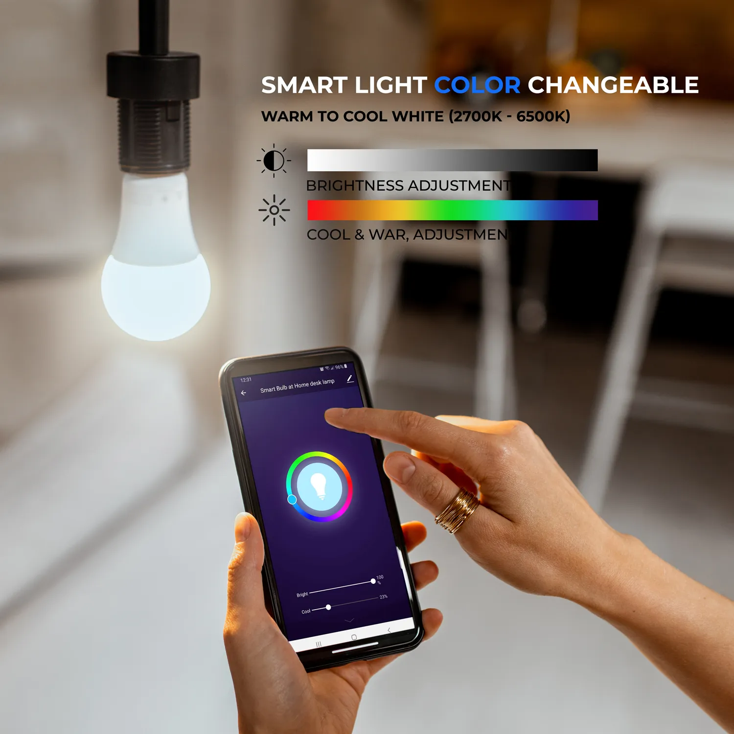 Smart WiFi LED Light Bulb, Works with Alexa and Google Assistant, 9W (60W Equivalent) RGBW LED Bulb, No Hub Required, Mobile App Remote Control, Soft White and Multi-Color Lights