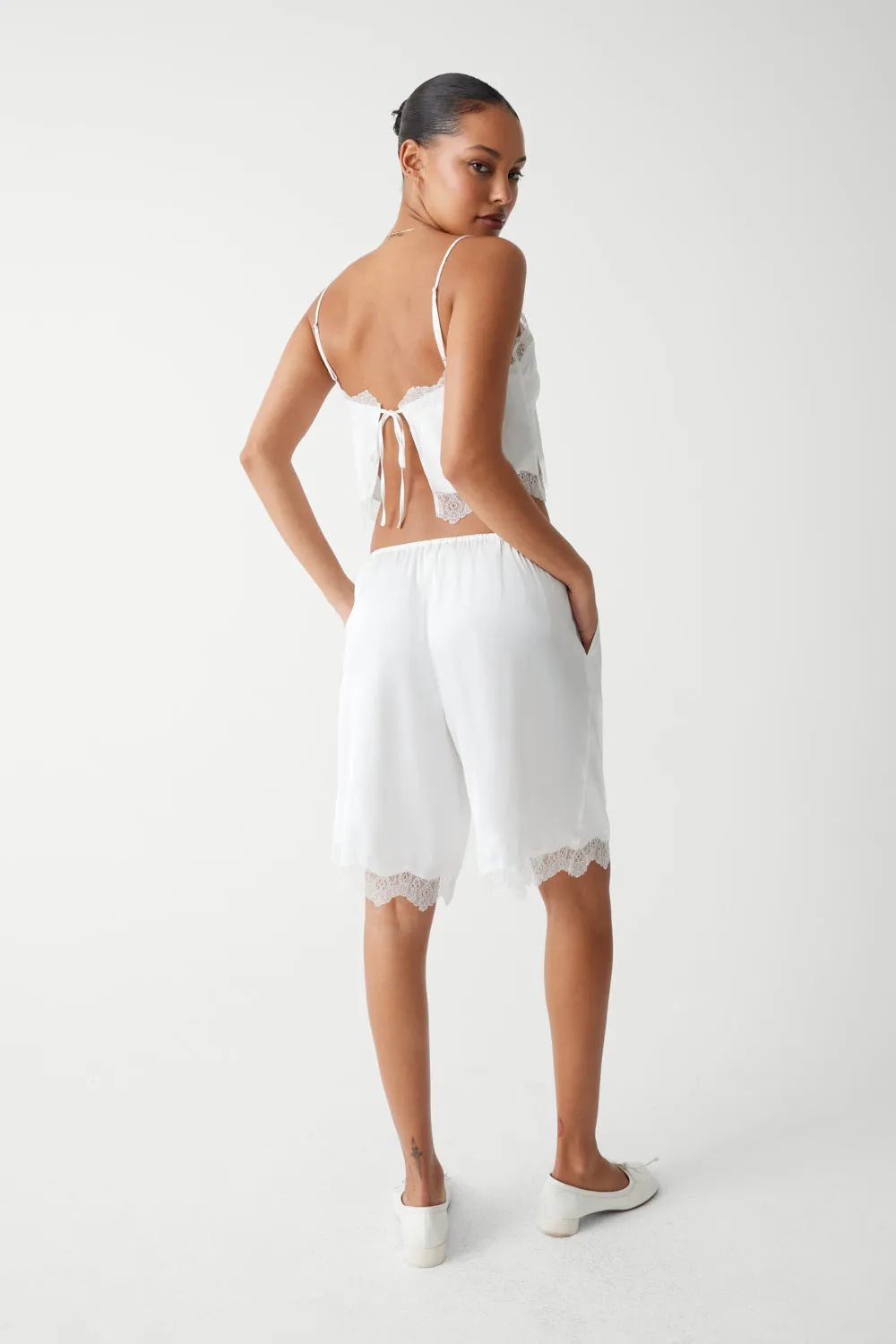 Snuggle Satin Capri Short - White