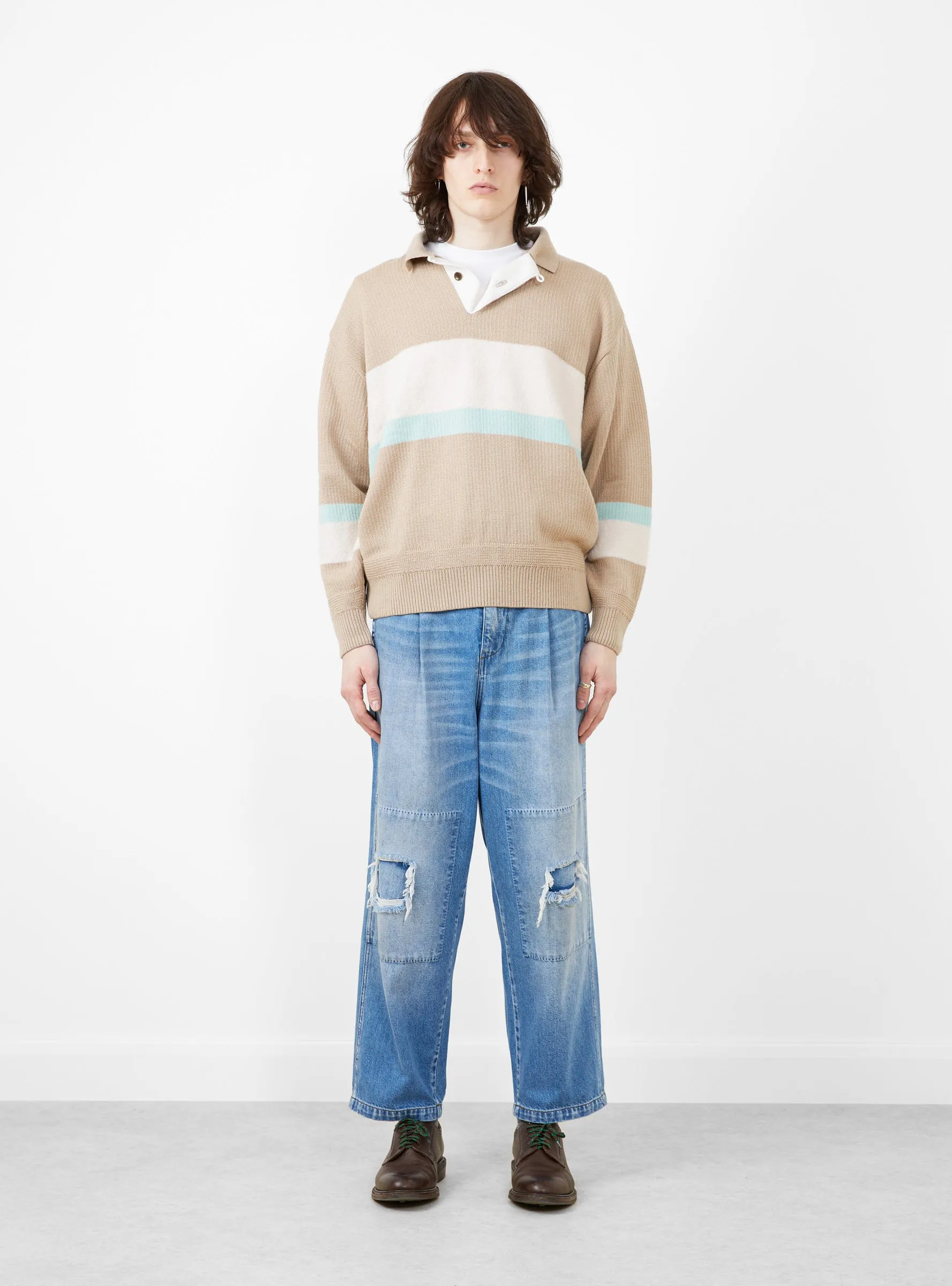 Stripe Polo Sweater Tan