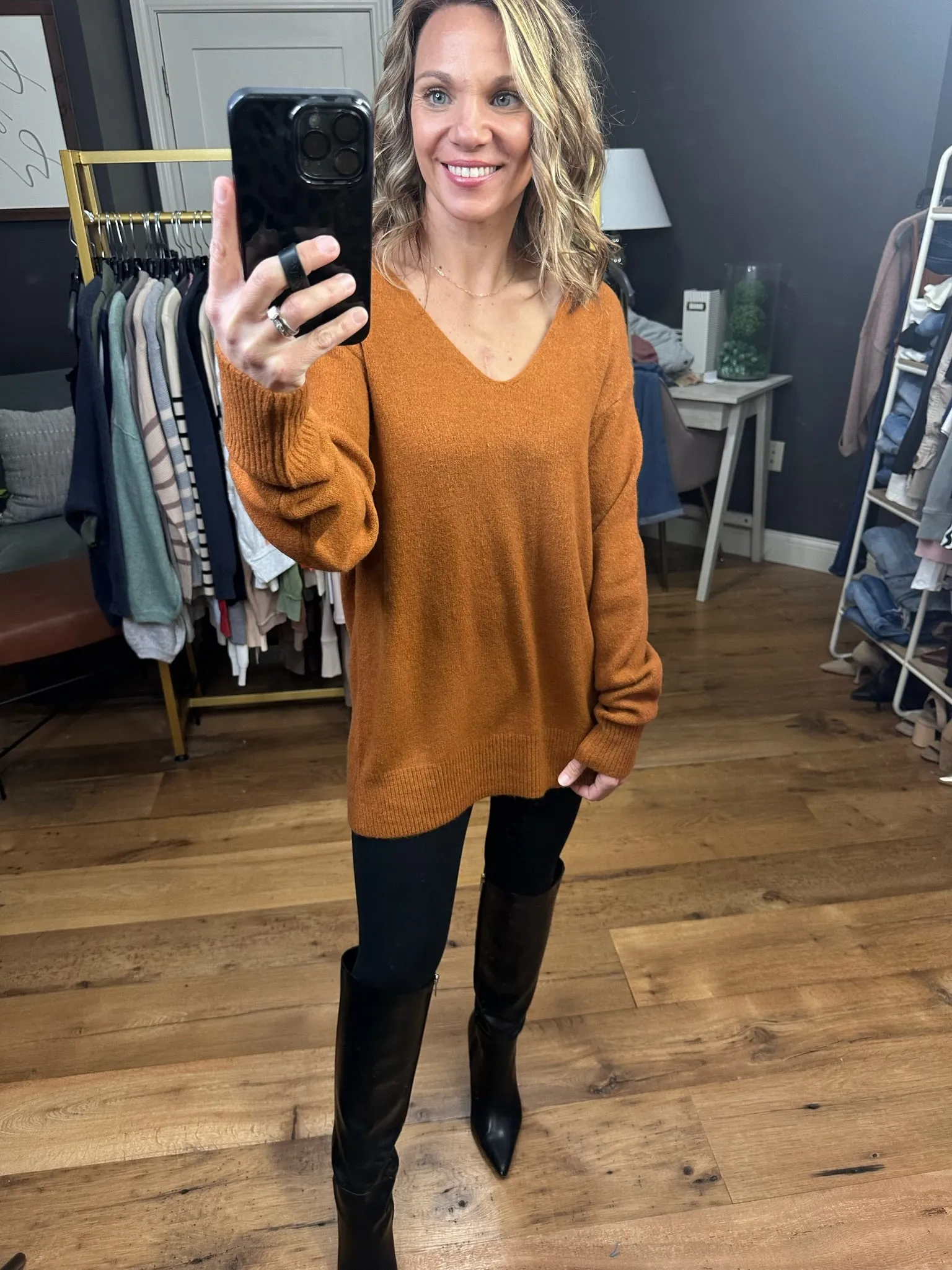 Sweet On You V-Neck Knit Sweater - Deep Caramel