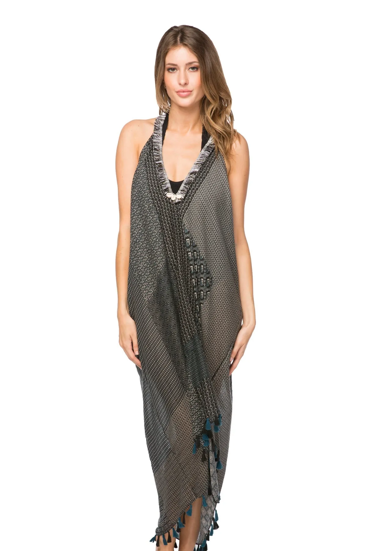 Twilight Patchwork Fringe Halter Dress