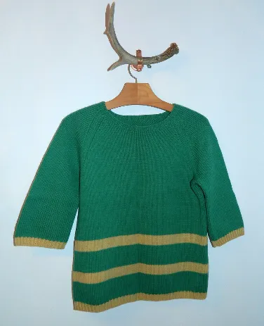 vintage 1940s wool sweater jade green yellow stripes XS - S