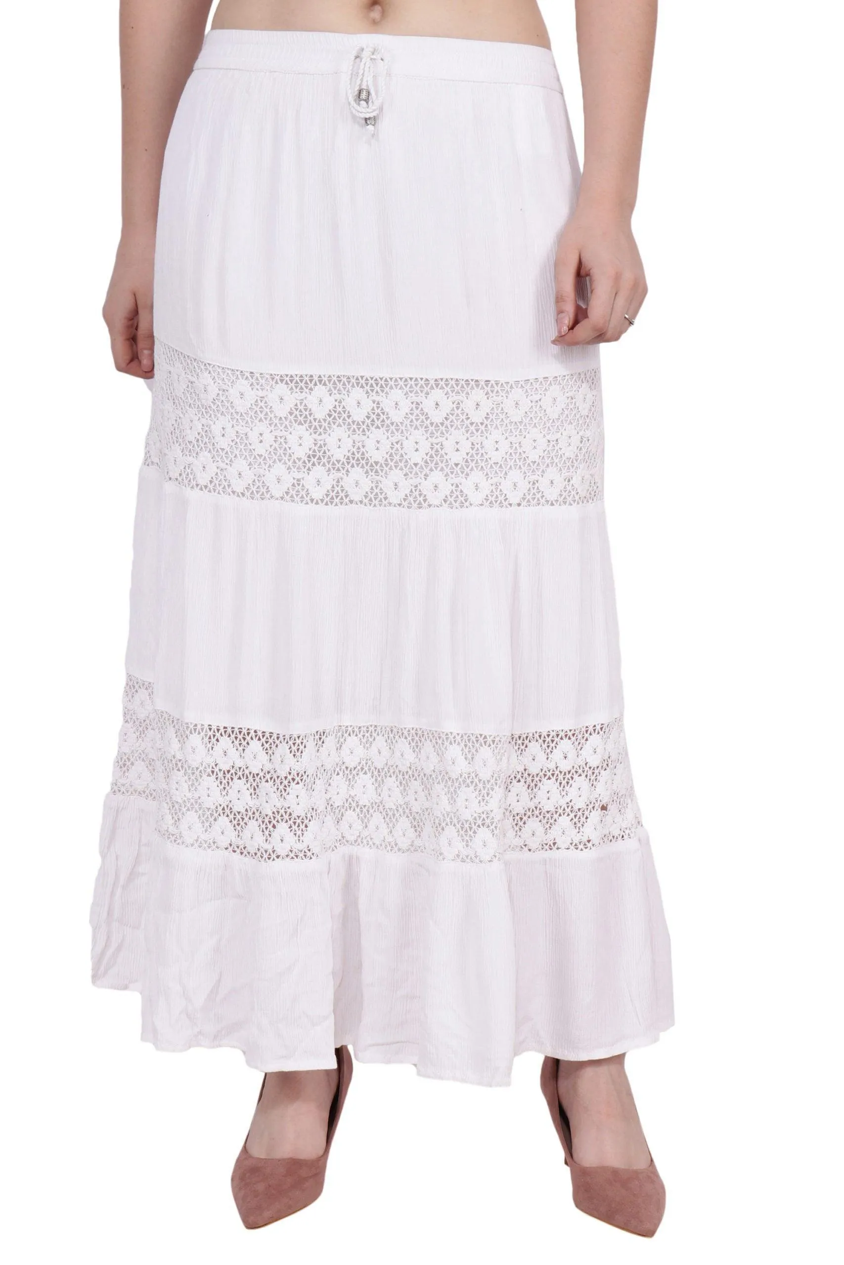 White Solid Skirt with Lace