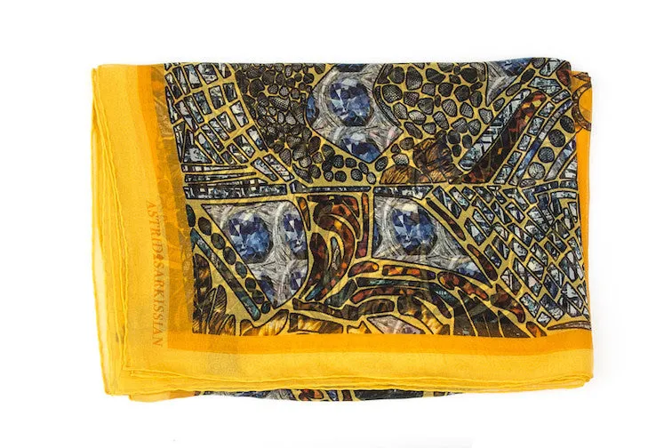 Yellow Fish Silk Chiffon Scarf