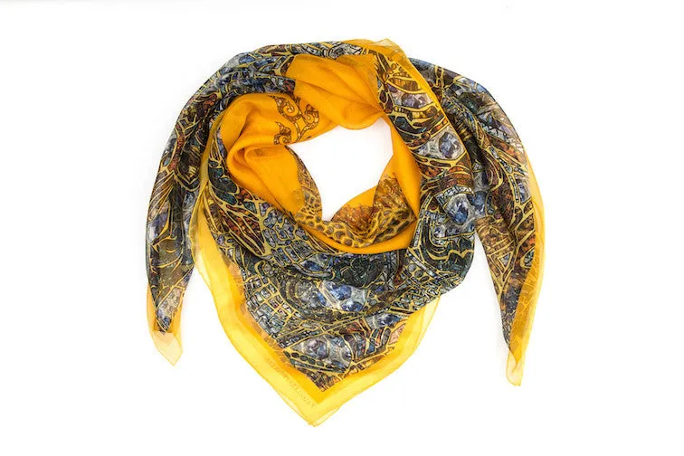 Yellow Fish Silk Chiffon Scarf